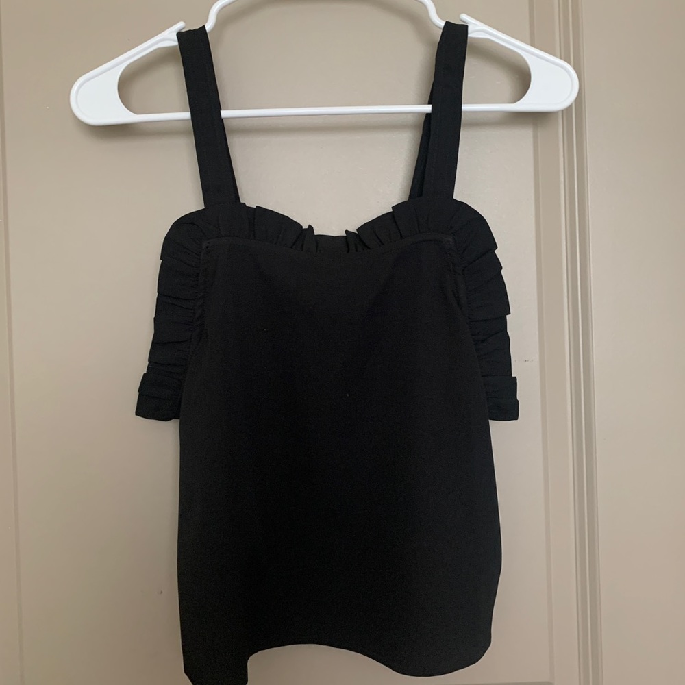 Black Ruffle Neck Tank Top XS